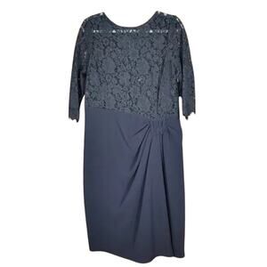 NWT Rickie Freeman Teri Jon Navy Blue Lace Cocktail Twist Knot Women's Size 14